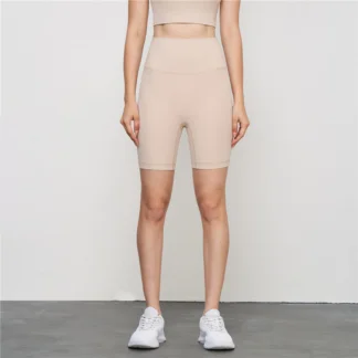 All-size yoga shorts a piece of lycra high waist naked sense without trace Three cut trousers tight fitness pants beige