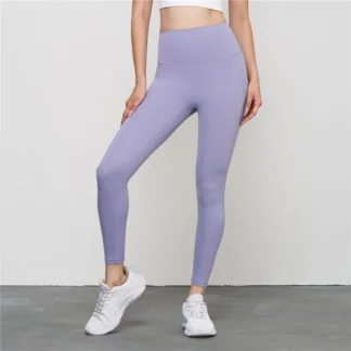 Lycra no underwear no trace naked feeling yoga pants a piece of high waist peach hip skinny gym pants purple