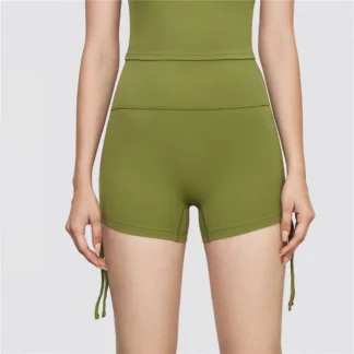 Nude stretchy drawstring tight hot pants a piece of T - free yoga pants summer high waist peach shorts green