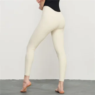 One-piece ribbed pocket yoga pants high waisted hip peach gym pants Beige