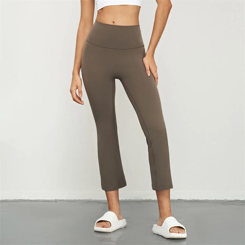 Nude feeling yoga pants female one-piece type high waist flare pants outdoor sports leisure wide leg pants brown Nude feeling yoga pants female one-piece type high waist flare pants outdoor sports leisure wide leg pants brown
