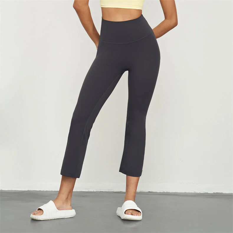 Nude feeling yoga pants female one-piece type high waist flare pants outdoor sports leisure wide leg pants grey