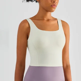 One cup not out of position sports underwear fixed cup long yoga beauty vest fitness bra beige