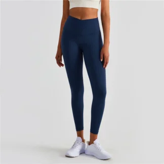 Yoga pants nude cross slim no T line fitness pants peach hip sports tights blue