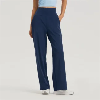 Yoga pants pocket naked feeling wide leg pants droop feeling autumn and winter sports pants fitness pants female blue